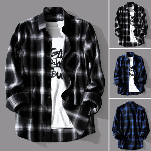 Camisa de cuadros para hombre, abrigo tipo camisa a cuadros, solapa, botonadura sencilla, chaqueta de camisa de otoño, camisas de corte extragrande, camisa informal de manga larga para hombre.