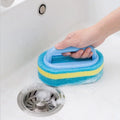 Red & Blue Dual-Color Cleaning Sponge Brush Set - 14×9×7cm Ergonomic Handle Scrub Sponge, Perfect for Kitchen, Bathroom