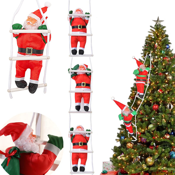 Adorno de Santa Claus escalando escalera de cuerda para decoración de árbol de Navidad, hogar, puerta o pared, regalo para niños, para interiores y exteriores
