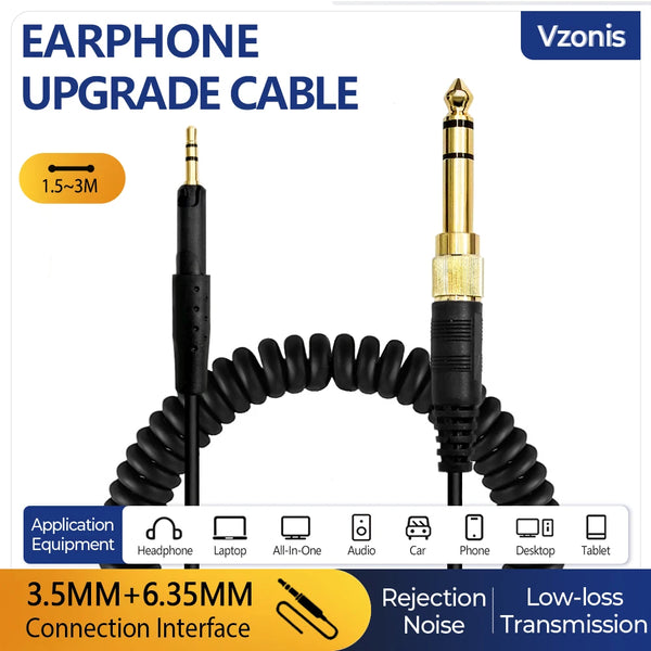 Cable de extensión en espiral para auriculares con conector de 3.5 mm + 6.35 mm a 2.5 mm para SENNHEISER HD6 HD7 HD8 HD515 HD518 HD558 HD598