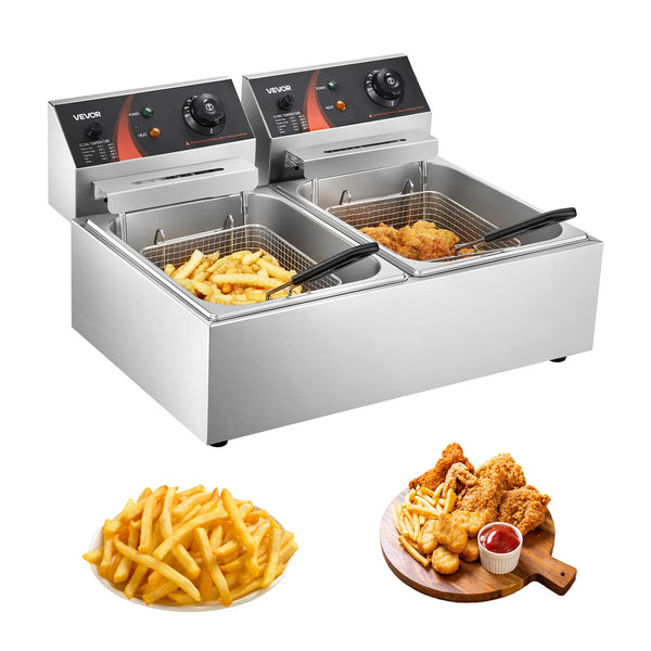 SucceBuy 12L Electric Deep Fryers Dual Tanks for Fast Food Restaurant or Camping Picnic Fried Chicken Frying Chips French Fries