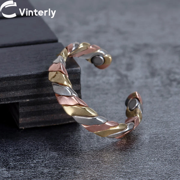 Anillo ajustable retorcido Vinterly para mujer, joyería de salud, energía, terapia magnética, banda de boda abierta de 5 mm, anillos con imanes
