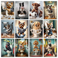 Dog Diamond Painting Cat Toilet Cartoon Diamond Mosaic Animal Full Round/Square Drill Embroidery Funny Bathroom Wall Decor Art