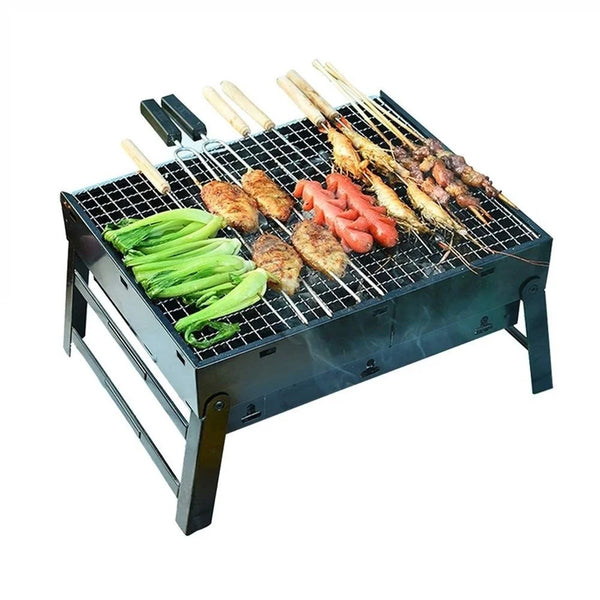 1Set Barbecue Charcoal Stove Portable Foldable Steel BBQ Grills for Outdoor Grilling Cooking Camping Hiking Picnics Tailgating