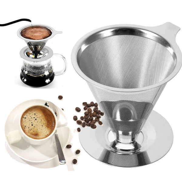 Soporte para filtro de café reutilizable, colador de café y té de acero inoxidable de doble capa, accesorios para café, herramienta para preparar café