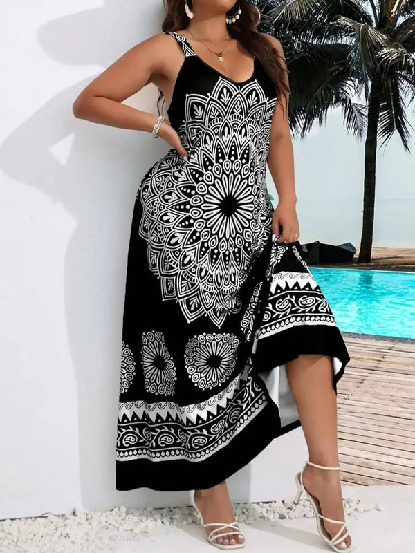 Vestido bohemio de tirantes para mujer de talla grande para verano, vestido sin espalda