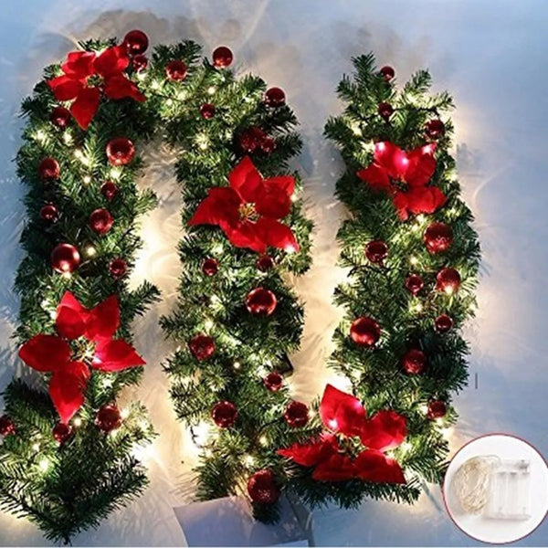 Guirnalda decorativa de Navidad de 2.7 m con 5 colores y luces, corona decorada para chimenea, repisa, escaleras, paredes y puertas