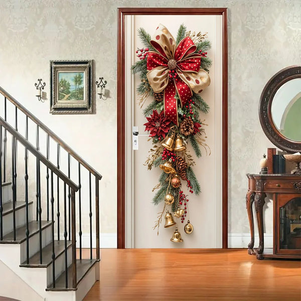 1 decoración de pared navideña: adorno colgante con campanas rojas y hojas verdes: decoración navideña para habitaciones, diseño festivo
