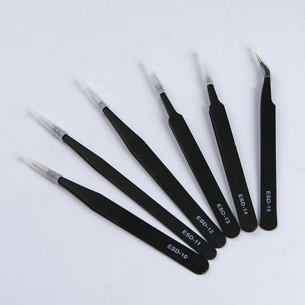 Precision ESD anti-static tweezers set -6-pc stainless steel tool for electronic repair and process modeling, bending 2025