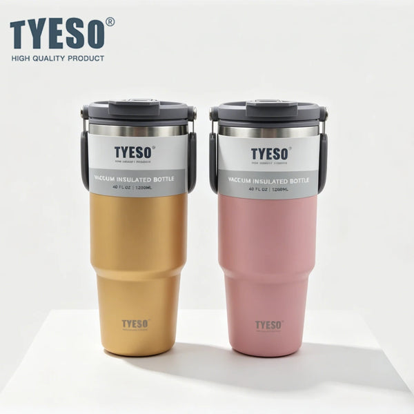 Termo de acero inoxidable Tyeso de 1200 ml, vaso para café, termo de doble capa con aislamiento para bebidas frías y calientes, botella de agua, taza de viaje para coche