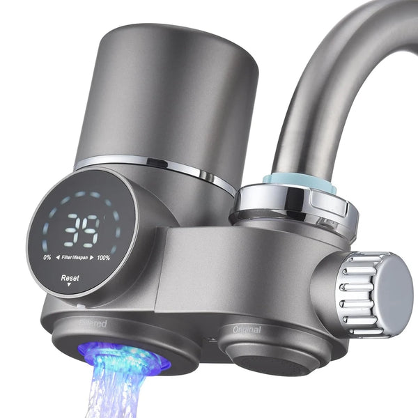 A42F Faucet Water Filter, LED Display Water Purifier to Reduce Lead, Chlorine & Heavy Metals, Sink Water Filter