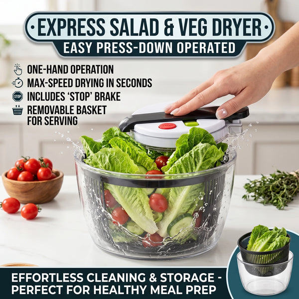 Press Type Salad Spinner and Vegetable Dryer for Washing Lettuce and Fruit