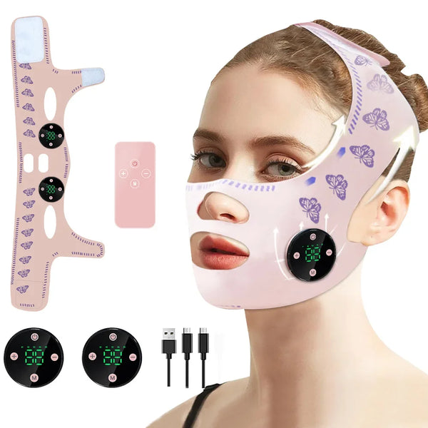 Máscara reafirmante facial EMS con carga USB para adelgazar el rostro, levantar mejillas y reducir la papada