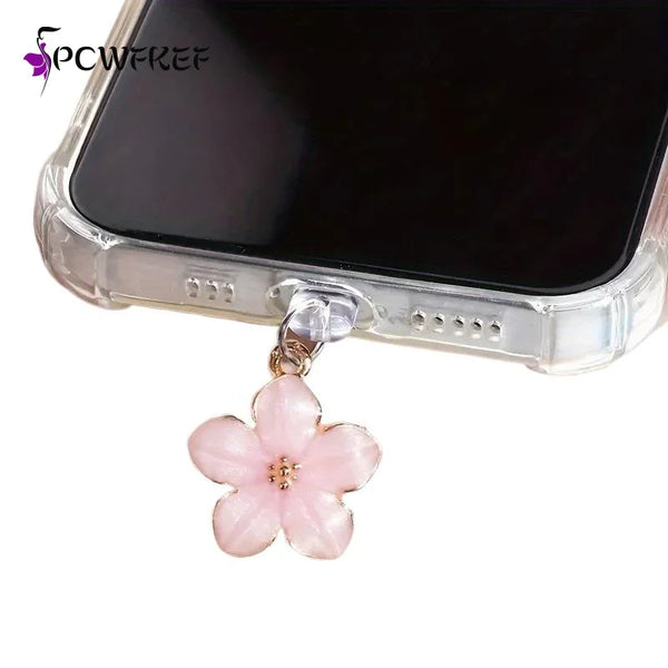 Accesorio decorativo de flores de cerezo para puerto de carga de teléfono, colgante antipolvo