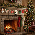 Merry Christmas Banner Garland Cartoon Santa Snowman Poinsettia Candy Cane Ornament Bunting Xmas Wall Hanging Home Decor