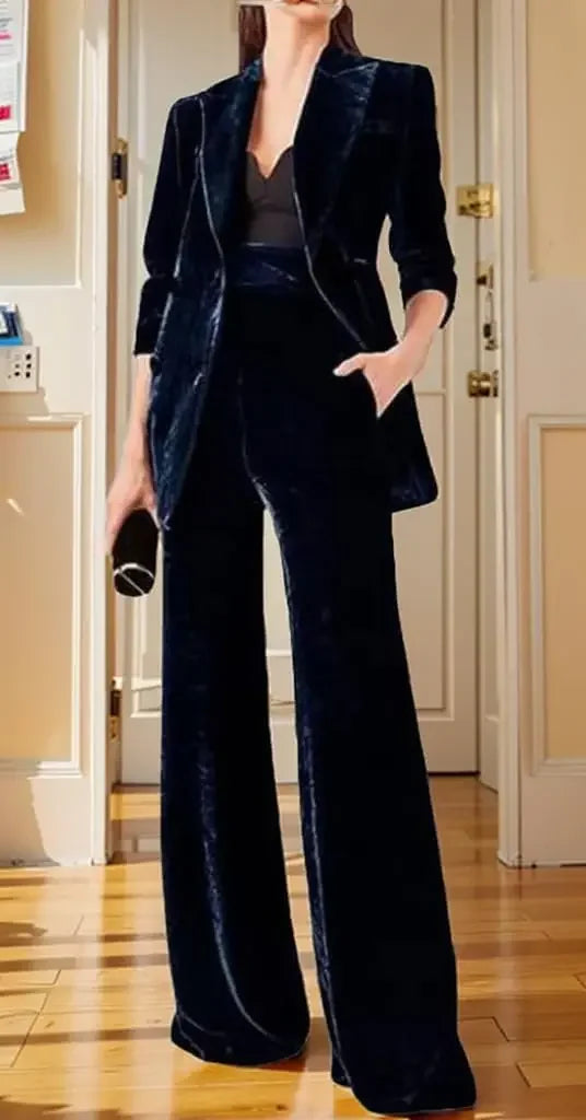 Women's Double Breasted Velvet Suit, 2 Piece Business Meetings and Office wear, Wedding banquets, Dinners and Dances
