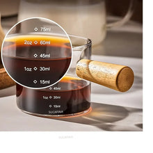 Glass Espresso Measuring Cup with Wood Handle