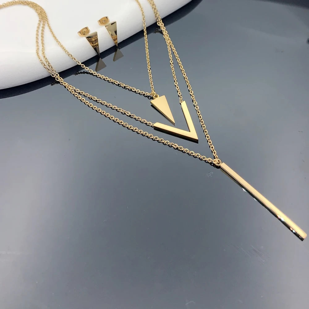 Geometric V-Shape Pendant Jewelry Set