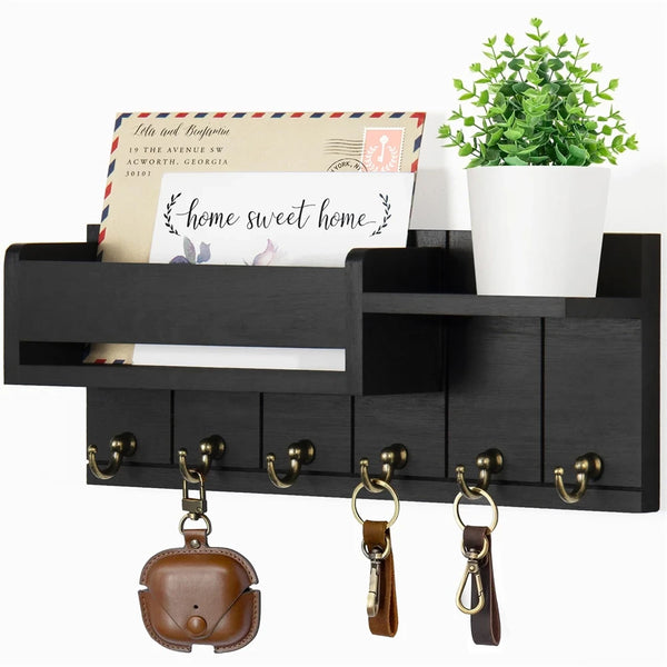 Rustic Wall-Mounted Key Rack and Mail Organizer