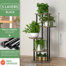 Tiered Wooden Plant Shelf - B 6 Layers Black