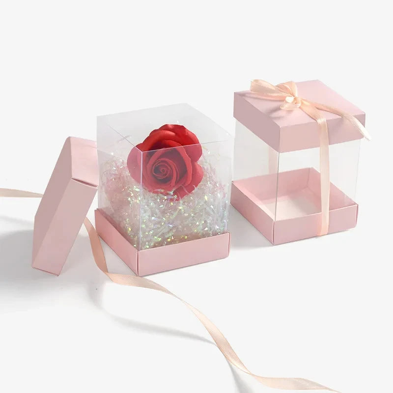 Square Pink Transparent Wedding Favor Boxes