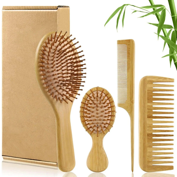 Bamboo Hair Brush and Comb Set