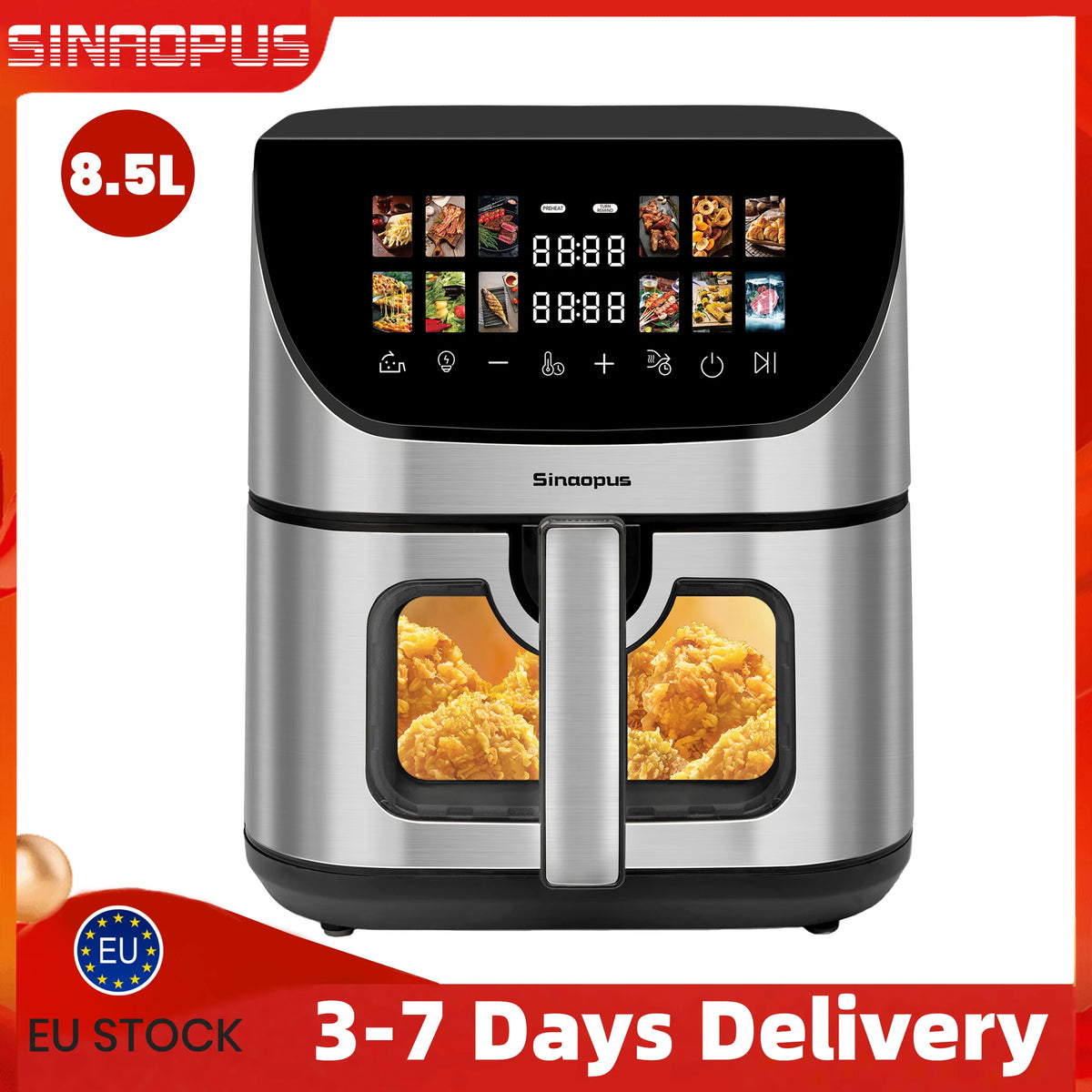 8.5L Multi Function air fryers Smart machine Viewing Window Electric Hot fryer Oilless Cooker with LED Touch Control,Family oven