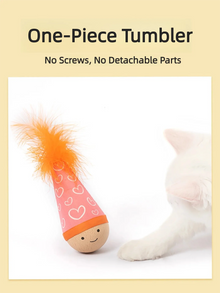 Cat Tumbler Toy with Natural Beech Base – Turkey Feather & Catnip Interactive Play, Self-Righting Design