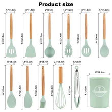 12 Piece Set Kitchen Accessories Cooking Tools Silicone Cooking Utensils Kitchen Utensil Set with Wooden Handle