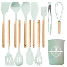 12Pcs Kitchen Utensil Set Silicone Spatula Set Wooden Handle Cooking Tools Kit with Holder Heat-Resistant Cookware for Kitchen