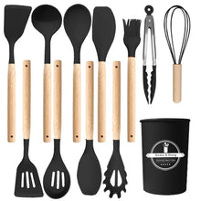 12Pcs Kitchen Utensil Set Silicone Spatula Set Wooden Handle Cooking Tools Kit with Holder Heat-Resistant Cookware for Kitchen
