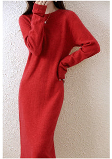 Cashmere Sweater Knitted Dresses 100% Merino Wool Women's Winter Female Elegant Pullovers Dress Autumn Casual Long Sleeve Skirts