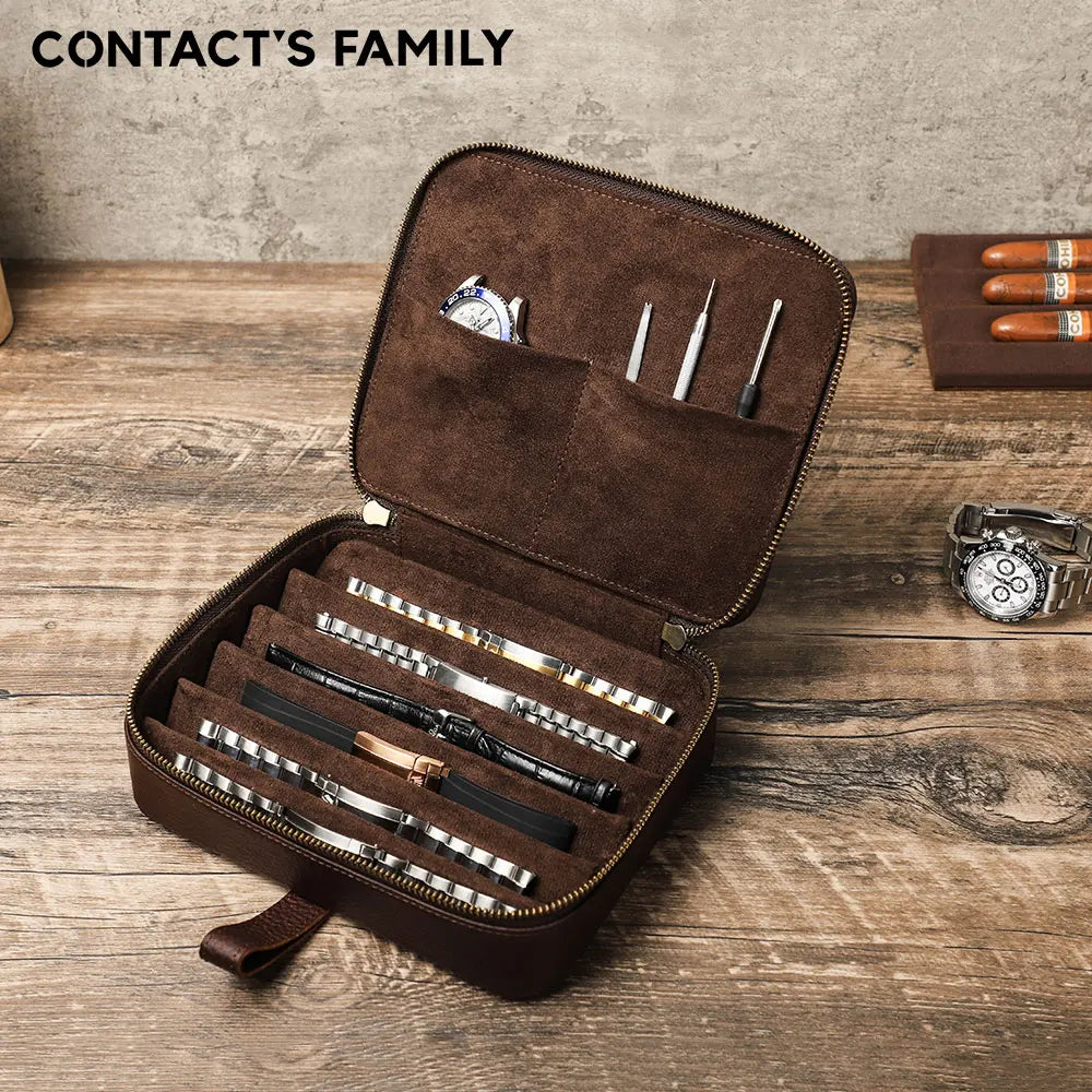 Estuche de lujo CONTACT'S FAMILY para 6 relojes, caja de almacenamiento, organizador de viaje portátil para correas de reloj, estuche para herramientas y accesorios