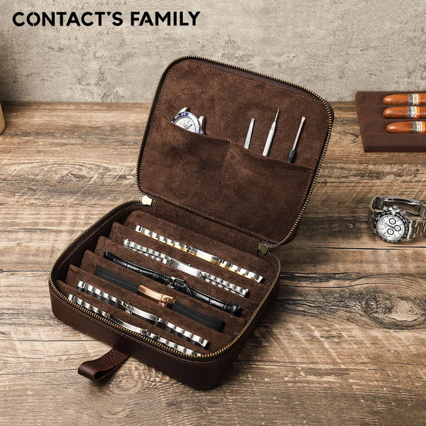 Estuche de lujo CONTACT'S FAMILY para 6 relojes, caja de almacenamiento, organizador de viaje portátil para correas de reloj, estuche para herramientas y accesorios