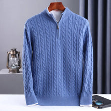 Suéter de punto de lana 100% para hombre, estilo casual de negocios, de corte entallado, con cremallera, cuello medio alto, tejido de cachemira, grueso, para otoño e invierno, talla grande