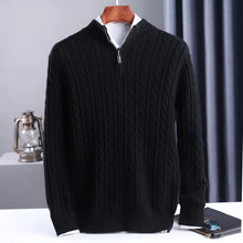 Suéter de punto de lana 100% para hombre, estilo casual de negocios, de corte entallado, con cremallera, cuello medio alto, tejido de cachemira, grueso, para otoño e invierno, talla grande