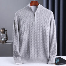 Suéter de punto de lana 100% para hombre, estilo casual de negocios, de corte entallado, con cremallera, cuello medio alto, tejido de cachemira, grueso, para otoño e invierno, talla grande