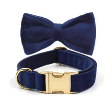 Deep Blue Velvet Personalized Dog Harness Luxury Designer Dog Collar Leash Set Bow Pet Collar with Walking Lead Pet Accessories