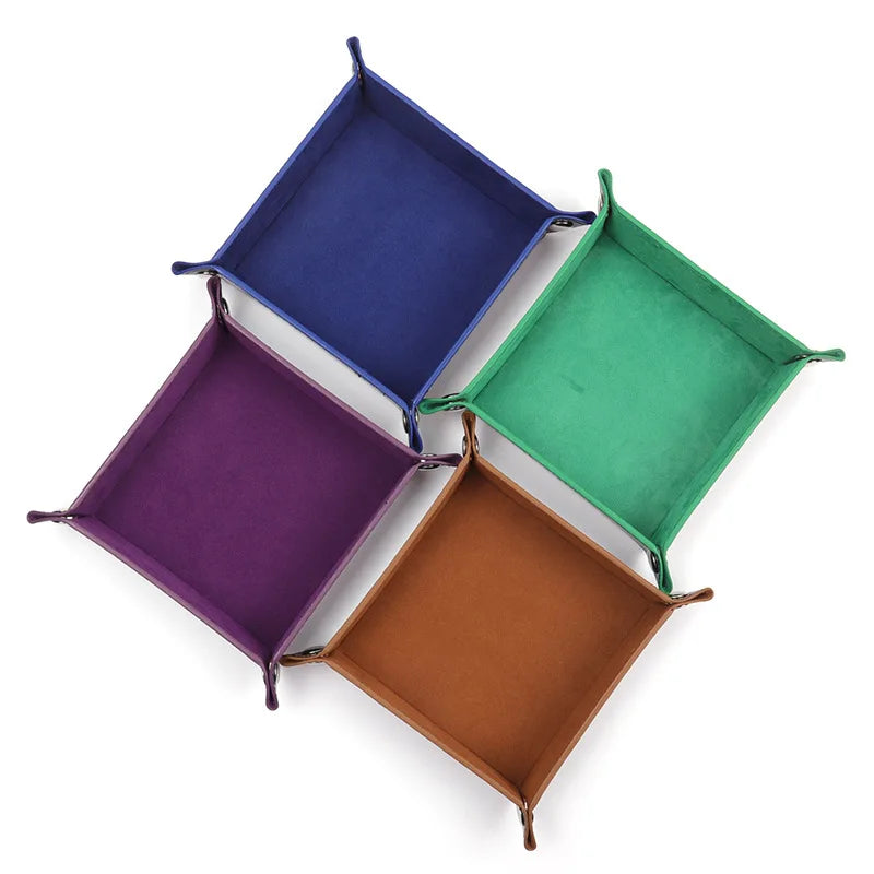 Foldable Storage Box Dice Tray PU Leather Folding Key Coin Storage Square Tray Dice Game for RPG DnD Table Board Games