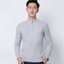 Suéter de punto de lana 100% para hombre, estilo casual de negocios, de corte entallado, con cremallera, cuello medio alto, tejido de cachemira, grueso, para otoño e invierno, talla grande