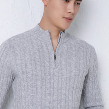 Suéter de punto de lana 100% para hombre, estilo casual de negocios, de corte entallado, con cremallera, cuello medio alto, tejido de cachemira, grueso, para otoño e invierno, talla grande