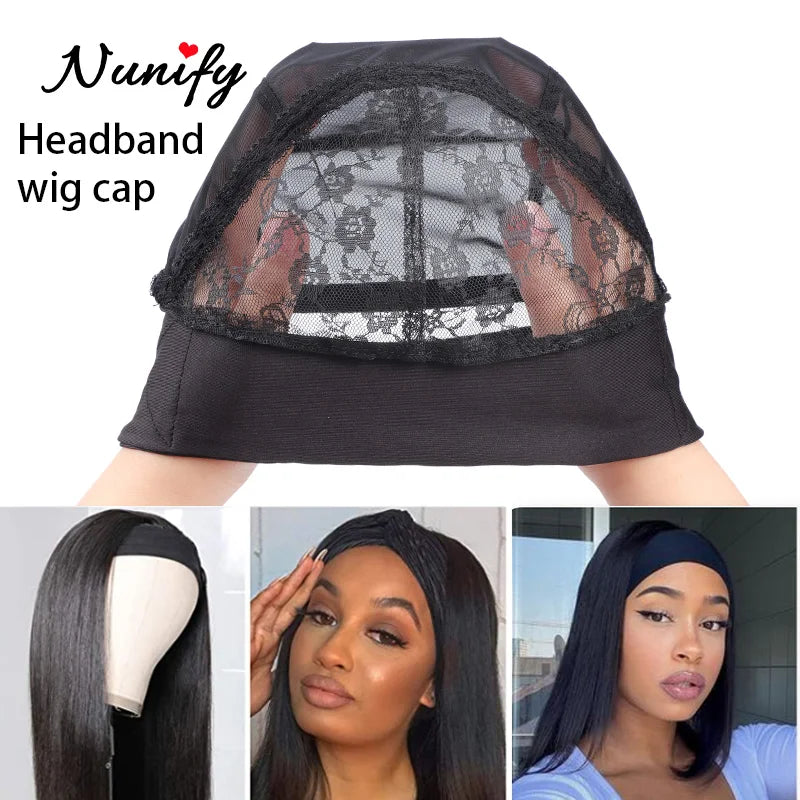 Gorro para peluca con diadema y banda de sujeción, gorros negros para confección de pelucas, gorro tipo domo de licela con banda ajustable.