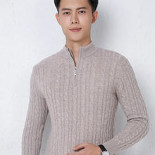Suéter de punto de lana 100% para hombre, estilo casual de negocios, de corte entallado, con cremallera, cuello medio alto, tejido de cachemira, grueso, para otoño e invierno, talla grande