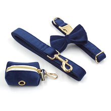 Deep Blue Velvet Personalized Dog Harness Luxury Designer Dog Collar Leash Set Bow Pet Collar with Walking Lead Pet Accessories