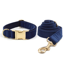 Deep Blue Velvet Personalized Dog Harness Luxury Designer Dog Collar Leash Set Bow Pet Collar with Walking Lead Pet Accessories