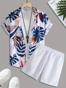 New Coconut Tree Print Men's Set Loose-Fit Hawaiian Short-Sleeve Shirt & Shorts Two-Piece Set Men Premium Fashion Streetwear Set