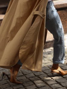Solid Commute Women's Trench Coat Ovesized Puff Sleeve Single Breasted Long Jacket Lapel Side Slit 2026 New Autumn Lady Outwear