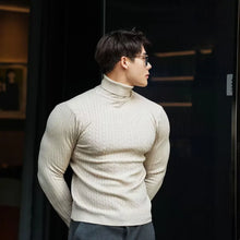 Nuevos suéteres de cuello alto para hombre, de punto a rayas, estilo urbano, abrigados, de manga larga, color sólido, estilo básico, tops casuales