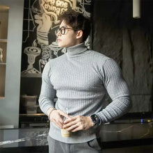 Nuevos suéteres de cuello alto para hombre, de punto a rayas, estilo urbano, abrigados, de manga larga, color sólido, estilo básico, tops casuales