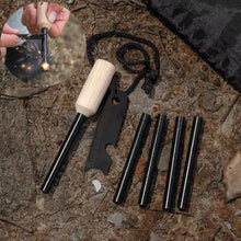New Wilderness Survival Portable Flint Kit - Magnesium Fire Starter Stick with Wooden Handle for Camping Outdoor Equipment Tool